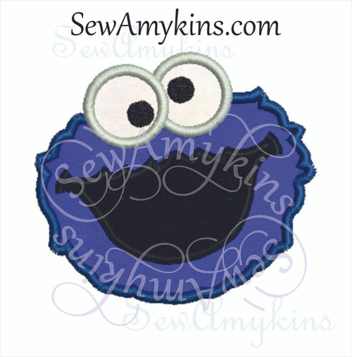 Cookie Monster face applique embroidery design