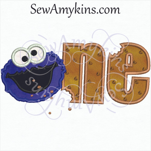 Cookie Monster 1 applique face with applique number one chocolate chip cookies