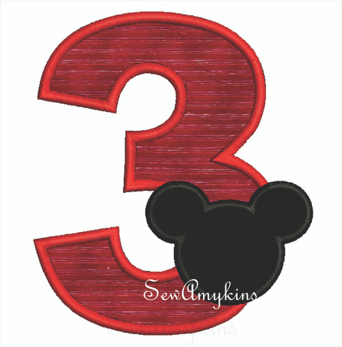 Mickey Mouse applique Number 3