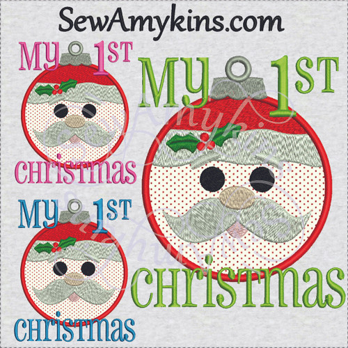 my 1st Christmas santa face applique embroidery design baby first
