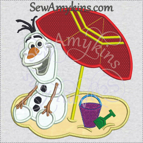 Olaf beach umbrella applique embroidery design frozen snowman