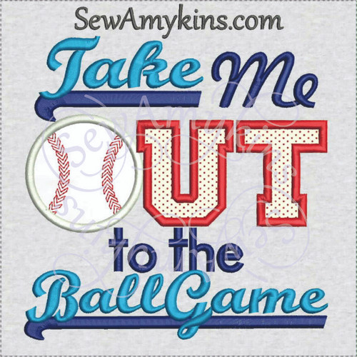 baseball applique take me out to the ballgame machine embroidery design