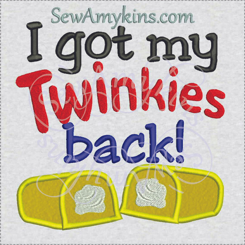 i got my twinkies back yellow snack cake applique embroidery design