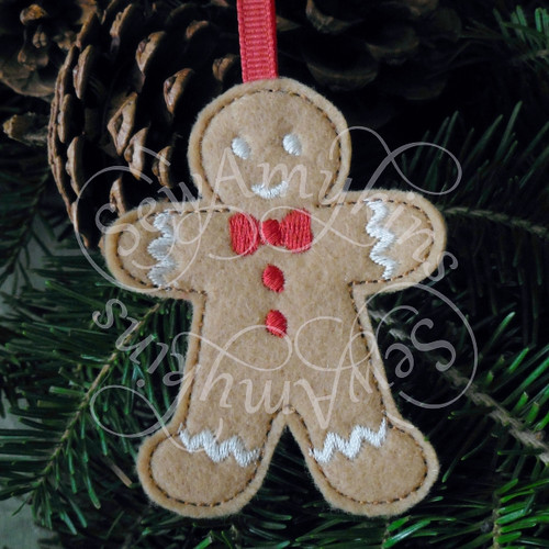boy man cookie gingerbread ornament applique machine embroidery Christmas felt design