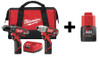 MILWAUKEE ELECTRIC TOOLS 7DF47 CORDLESS COMBO KIT,12.0 V,2 TOOLS,3 BATT