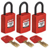 BRADY SPC ABSORBENTS CPT-RED-25PL-KA3PK LOCKOUT PADLOCK,NYLON,RED,PK3