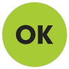TAPE LOGIC DL1272 2" CIRCLE - "OK" FLUORESCENT GREEN LABEL