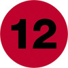 TAPE LOGIC DL6764 1" CIRCLE - "12" (FLUORESCENT RED) NUMBE