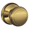 SCHLAGE F10 AND 609 PASSAGE LATCH, ANDOVER KNOB, ANTIQUE BRA