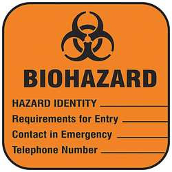 BRADY SPC ABSORBENTS 22350LS BIOHAZARD LABEL WRITE INFO PK100