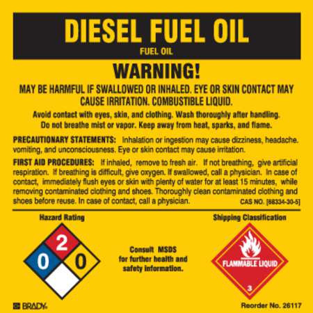 BRADY SPC ABSORBENTS 26117LS CHEMICAL LABEL 5 IN W 5 IN H PK 25