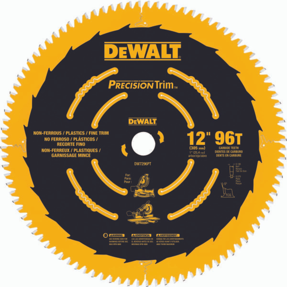 DEWALT TOOLS DW7296PT FINE CROSSCUT BLADE, 12-IN., 96-TEETH