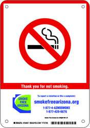 BRADY SPC ABSORBENTS 104059 AZ STATE NO SMOKING SIGN,14X10,PLAS