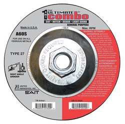 UNITED ABRASIVES-SAIT 22420 COMBO WHEEL 4.5 IN D 5/8-11 AH 60 GRIT