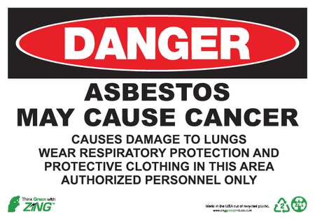 ZING ENTERPRISES, LLC 2672A ZING ECO GHS SIGN DANGER ASBESTOS MAY CA
