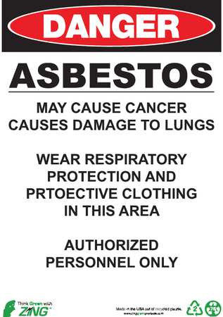 ZING ENTERPRISES, LLC 2677A ZING ECO GHS SIGN DANGER ASBESTOS 10"W X