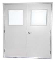 PORTA-FAB 6070DG DOUBLE DOOR W/GLASS STEEL 84HX72W WHITE