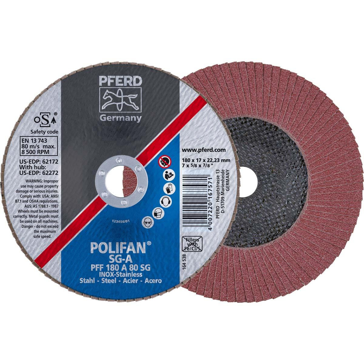 PFERD 62172 FLAP DISC,AL/OXD,80 GRIT,TYPE 27,7"X7/8"