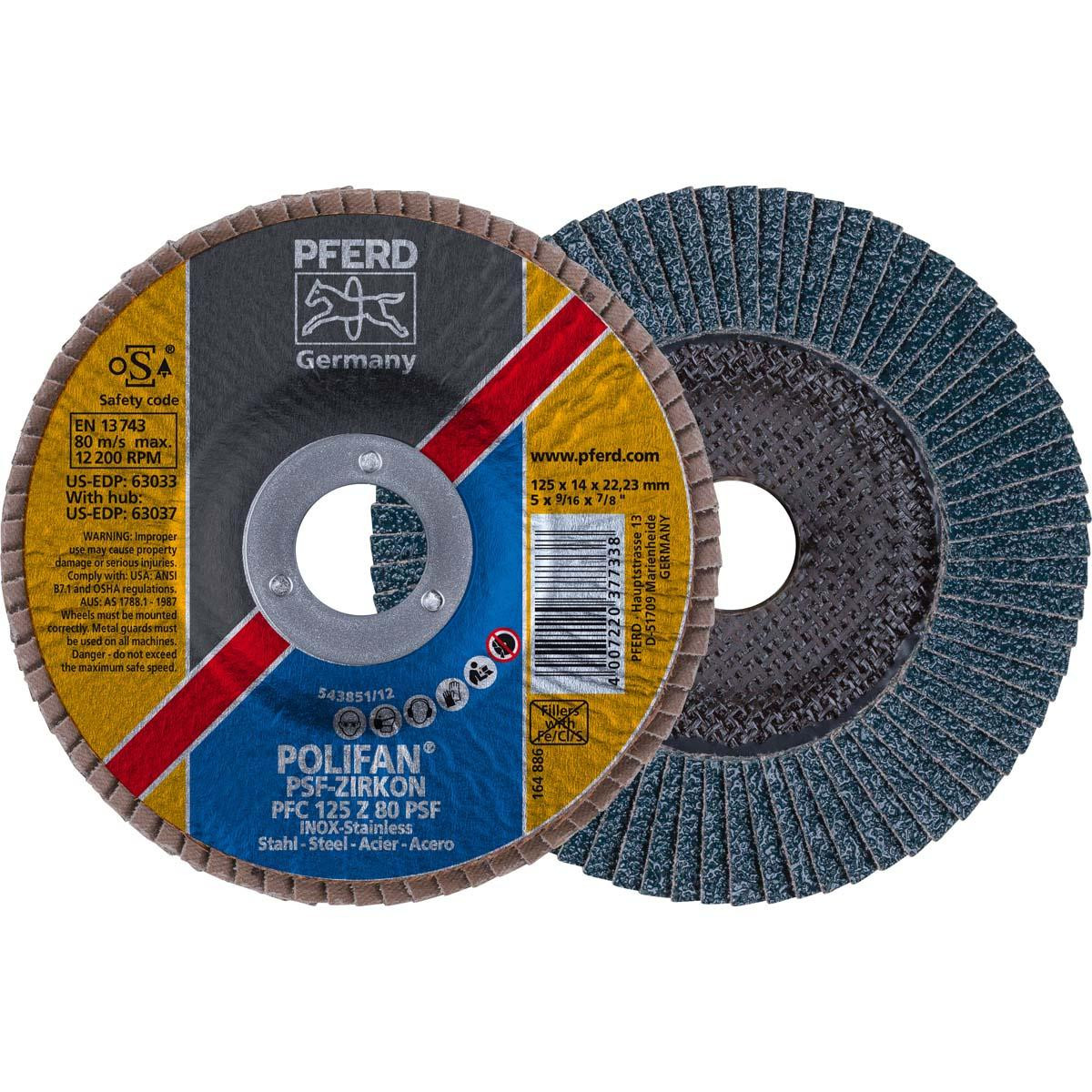 PFERD 63033 FLAP DISC,ZIRC,80 GRIT,T29,5"X7/8"