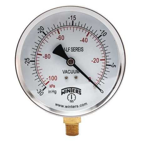 WINTERS PEM220LF GAUGE,PRESSURE,30 IN HG VAC/KPA,4 IN