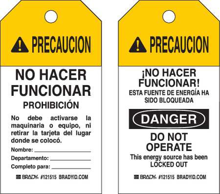 BRADY SPC ABSORBENTS 121517 CAUTION TAG 5-3/4INHX3INW CARDSTOCK PK25