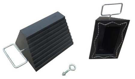 GRAINGER GLOBAL SOURCING 22XW88 WHEEL CHOCK MOLDED RBR W/STL GRAB BLACK