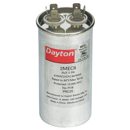DAYTON 2MEC8 RUN CAPACITOR 25 MFD 370V ROUND