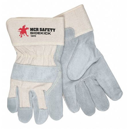MCR SAFETY 16010L LEATHER PALM GLOVES, SIDEKICK, LARGE, LE