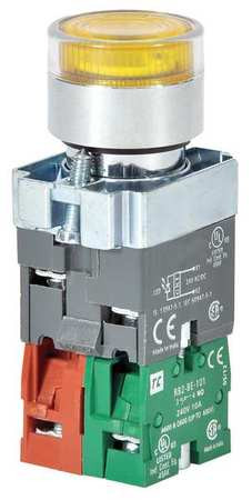 DAYTON 30G203 ILLUMPUSHBUTTON,FULLVOLT,YELLOW,1NO/1NC