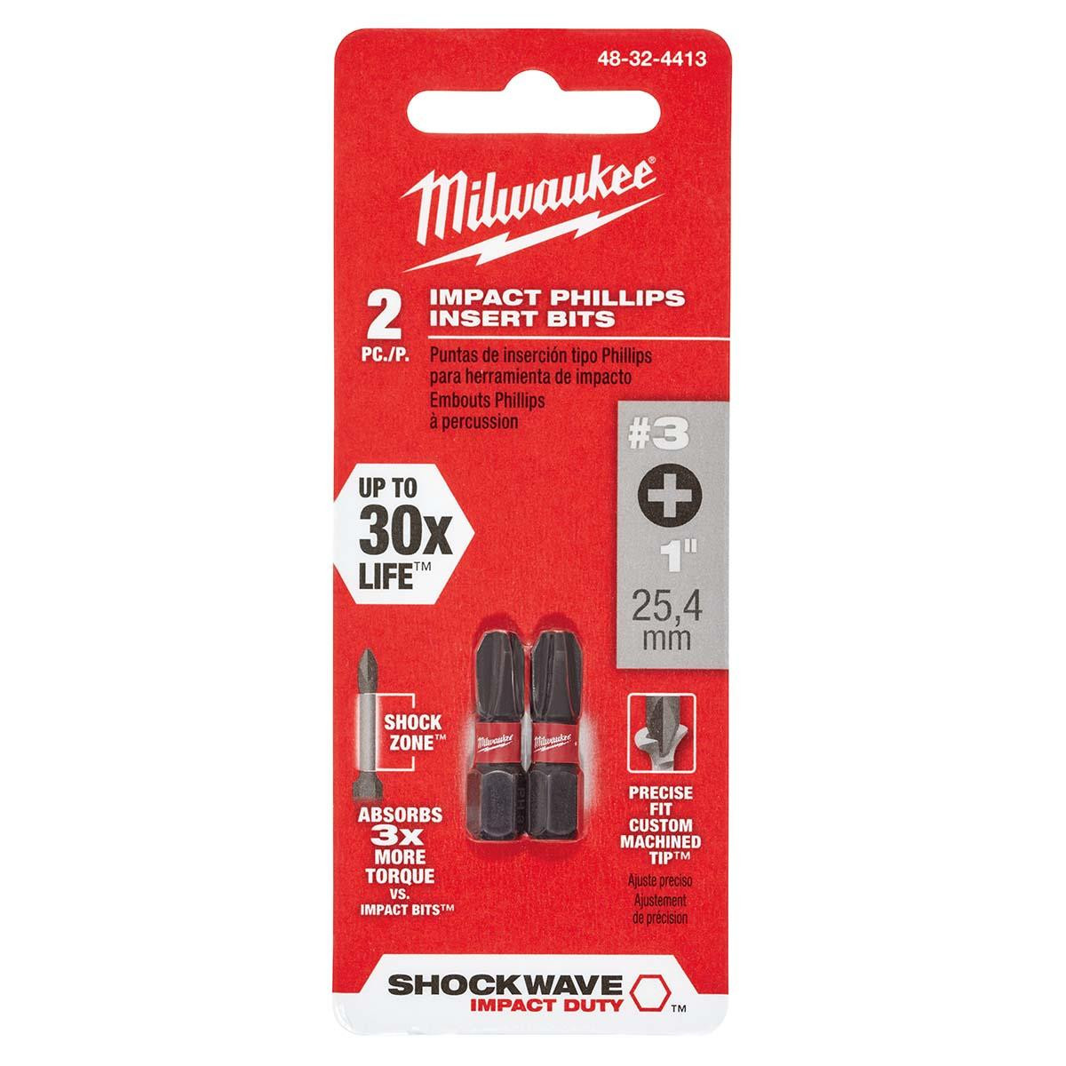 MILWAUKEE ELECTRIC TOOLS 48-32-4413 1IN INSERT BITS #3 PHILLIPS