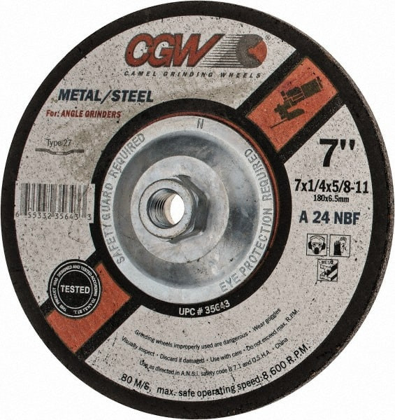 CGW ABRASIVES 35643 DEPRESSED CTR WHL,7X1/4X5/8-11,T27