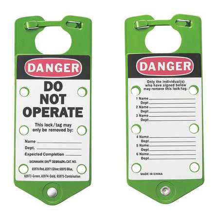 BRADY SPC ABSORBENTS 65973 LOCKOUT HASP,6 LOCK,GREEN,PK5
