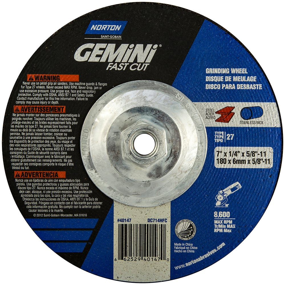 NORTON 66252940147 DEPRESSED CTR WHL T27 7X1/4X5/8-11
