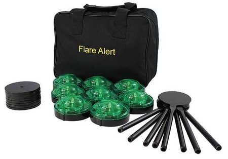 FLAREALERT B8GBP2FULL LED ROAD FLARE KIT, GREEN, 120 FPM, MAGN