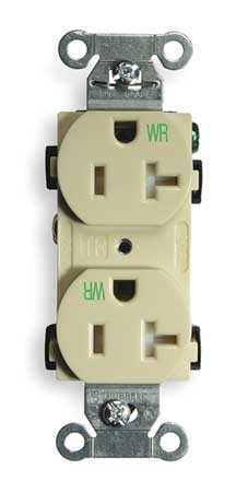 HUBBELL BR20IWRTR RECEPTACLE DUPLEX 20A 5-20R 125V IVORY
