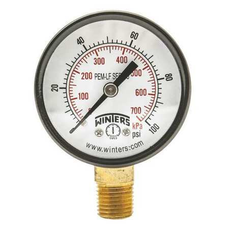 WINTERS PEM202LF GAUGE,PRESSURE,0 TO 100 PSI,2 IN.
