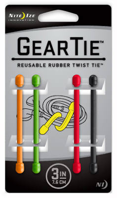 NITE IZE GT3-4PK-A1 4-PACK 3-INCH GEAR TIE, ASSORTED