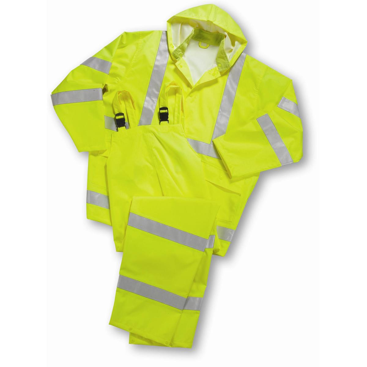 WEST CHESTER 4033/L FLUOR GREEN POLY OXFORD/PU 3PCS RAINSUIT