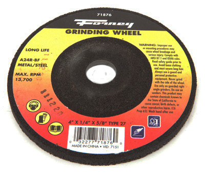 FORNEY INDUSTRIES INC 71876 GRINDING WHEEL, TYPE 27, 4 X .25-IN.