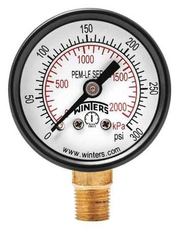 WINTERS PEM1323LF GAUGE,PRESSURE,1-1/2IN.,0 TO 300 PSI
