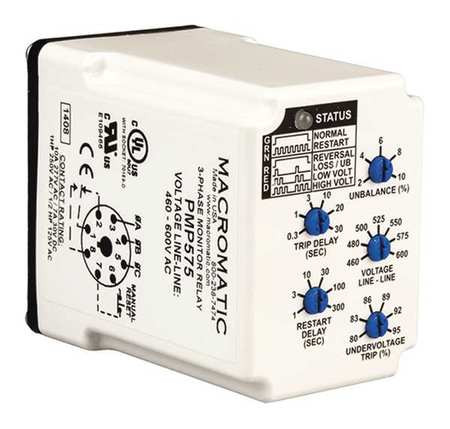 MACROMATIC PMP575 PHASE MONITOR RELAY 480-600VAC PLUG SPDT