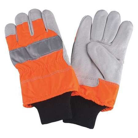 CONDOR USA INC 4NHE5 D1689 LEATHER PALM GLOVES HI VIS ORANGE 