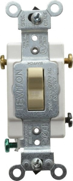 LEVITON CSB3-20I TOGGLE 3 WAY AC QUIET SWITCH,IVORY,20 A