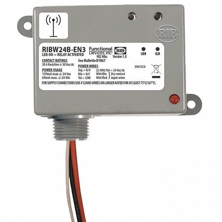 FUNCTIONAL DEVICES INC / RIB RIBW24B-EN3 WIRELESS RELAY/TRANSMITTER SPDT 24VAC/DC