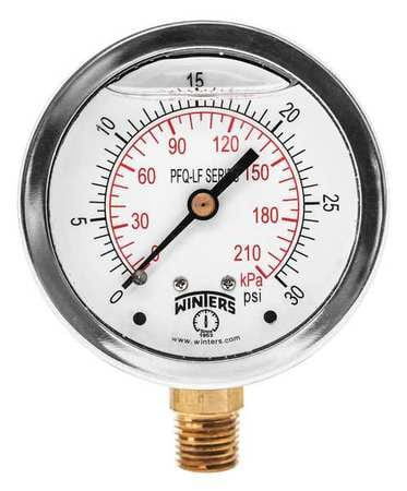WINTERS PFQ802LF GAUGE,PRESSURE,2-1/2IN.,0 TO 30 PSI