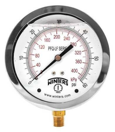 WINTERS PFQ710LF GAUGE,PRESSURE,4IN.,0 TO 60 PSI
