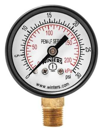 WINTERS PEM1300LF GAUGE,PRESSURE,1-1/2IN.,0 TO 30 PSI