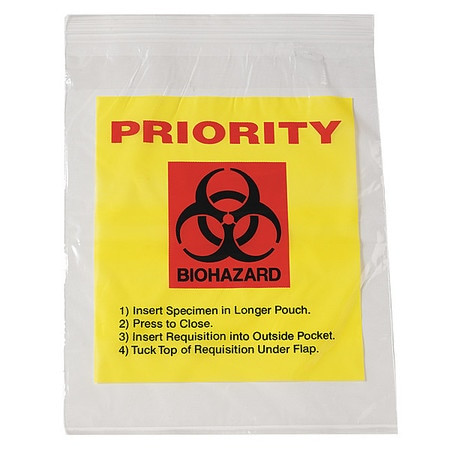 ELKAY PLASTICS CO LAB21215YT SPECIMEN TRANSFER BAG 15 IN L PK1000