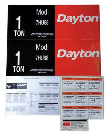 DAYTON 28CH87 JIB CRANE LABEL KIT FOR USE WITH 7HU68