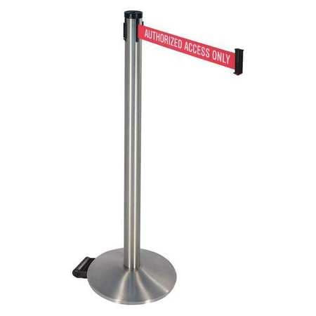 RETRACTA-BELT 304SASS-AAO BARRIER POST SATIN SS RD/WHITE BELT TEXT